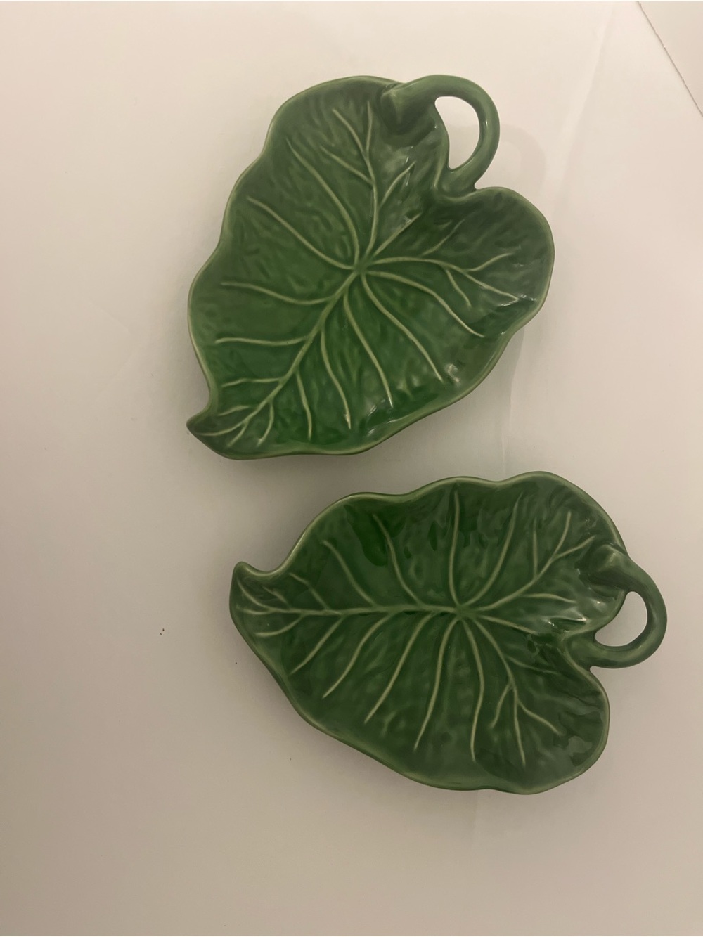 PAIR: Noble Excellence Earthenware Serving Dish, Green Cabbage Leaf, 6x9